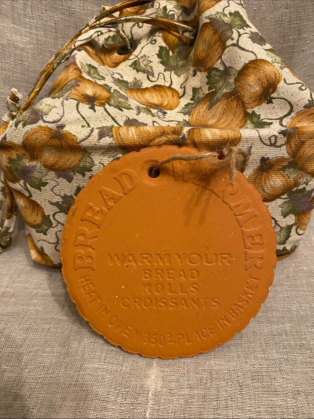 Longaberger Pumpkin patch bag liner & Fox Run Terra Cotta bread warmer